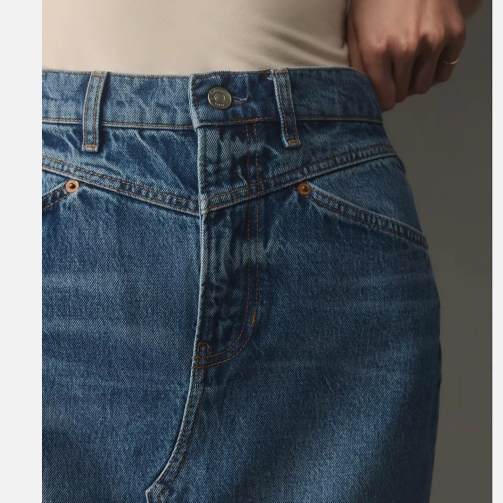 Denim Midi Skirt with Front Slit - Blue